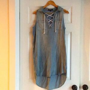 Velvet Heart Light Blue Lace-Up High-Low Dress With Pockets